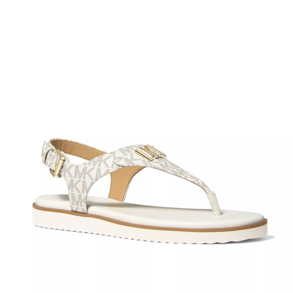 New! MICHAEL KORS Women's MK Logo Jilly T-Strap Sandals Shoes Open-Toe Vanilla 7 - Picture 3 of 9